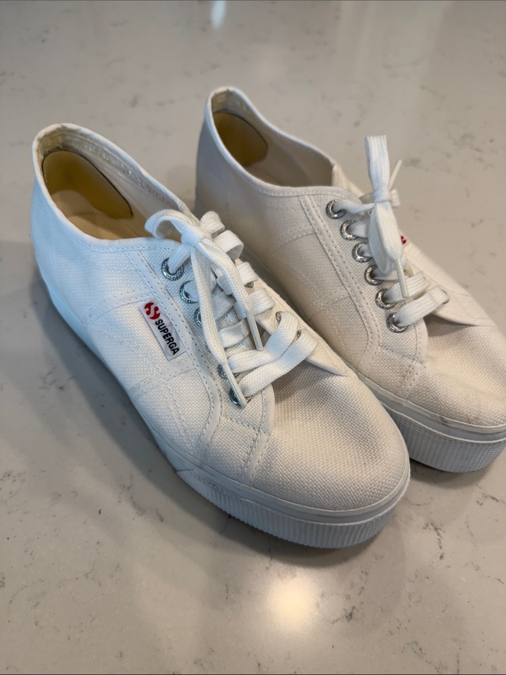 Superga White Canvas Platform Lace-Up Sneakers